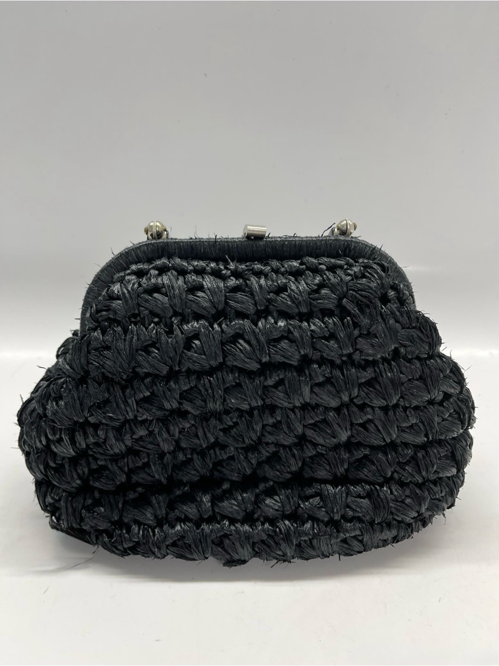 VTG 50s 60s Gaymode Black Woven Raffia Lucite Top-Handle Handbag Metal Accents